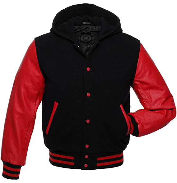 Customizable Hooded Varsity Jacket in Wool and Leather in American style