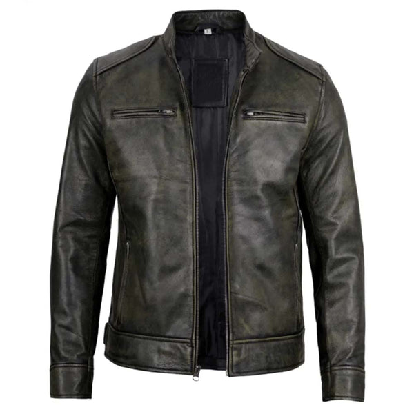Buy Mens Dodge Black Waxed Racer Leather Jacket