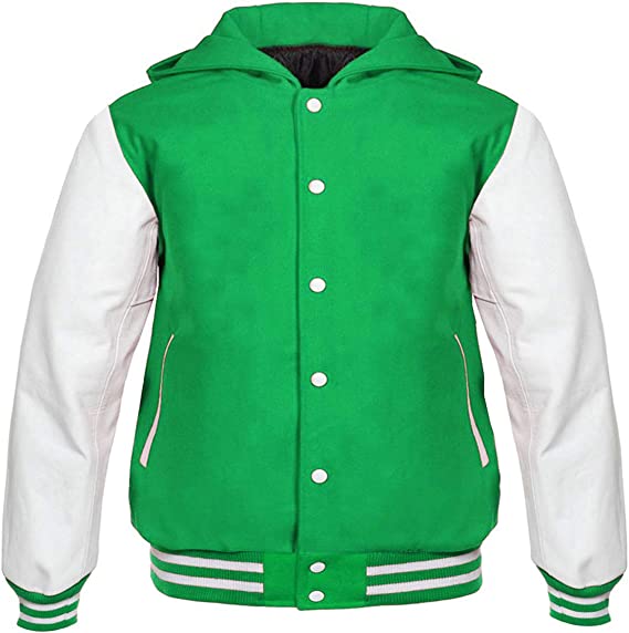 Hooded Custom Varsity Jacket with Real Leather Sleeves in USA