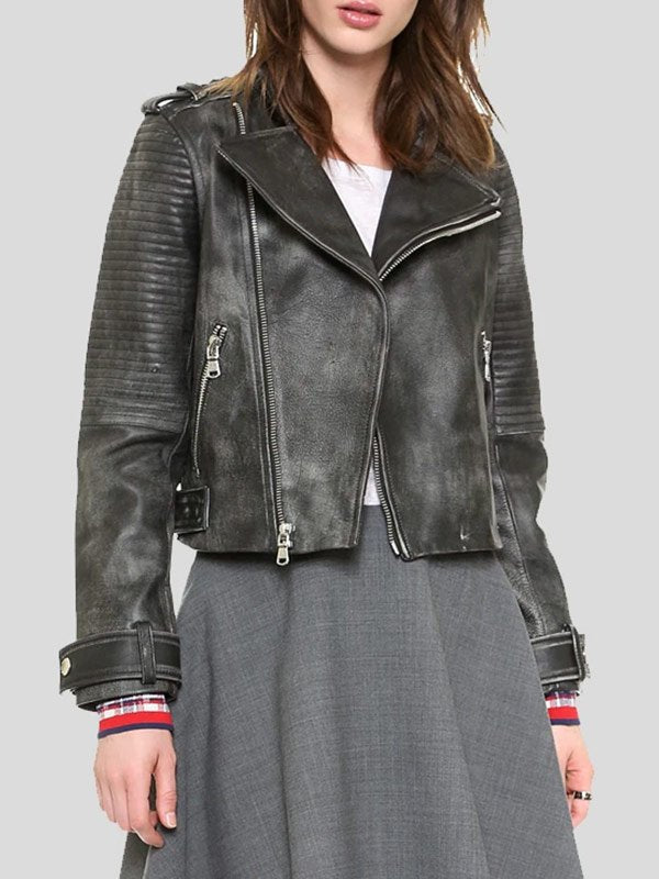 Shop Women Black Vintage Leather Jacket