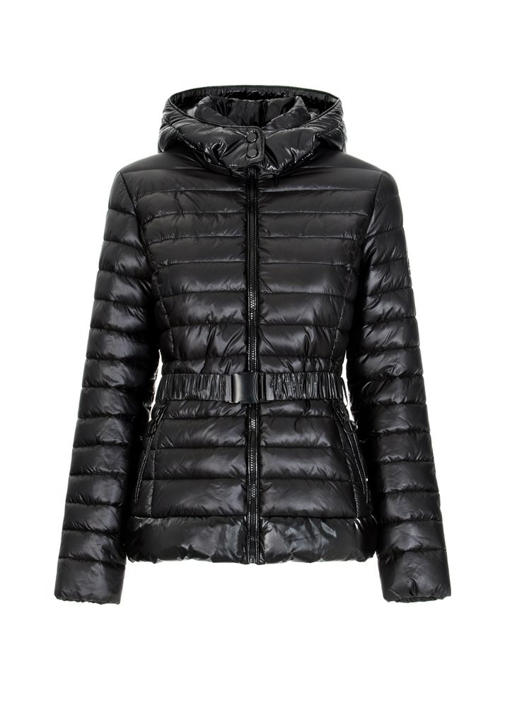 Fashionable Women's Insulated Jacket with Belt and Cozy Hood in American Style
