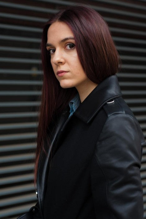 Stylish women's leather and wool long coat in American Market