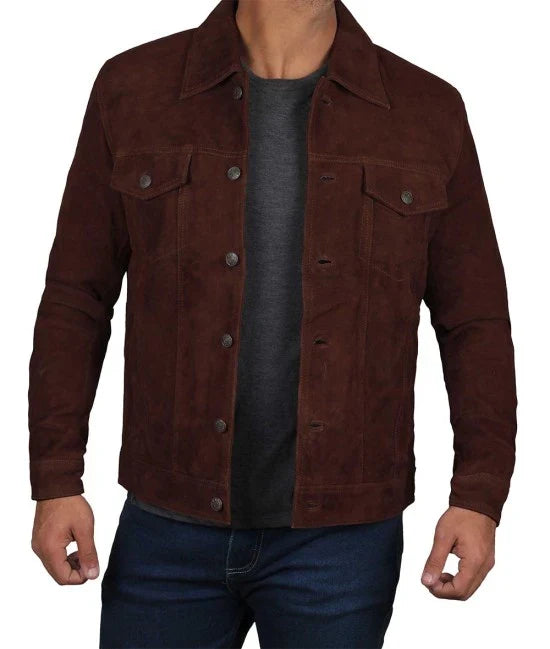 Brown suede leather jacket for men in USA