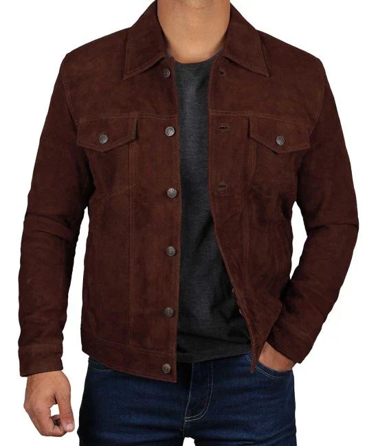 Men's brown suede jacket in France style