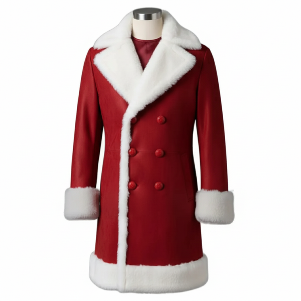 Women's Deluxe Red Christmas Santa Faux Fur Trim Coat