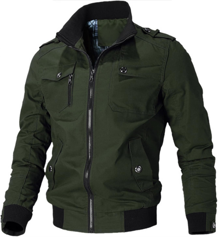 cotton jacket with stand collar and shoulder straps