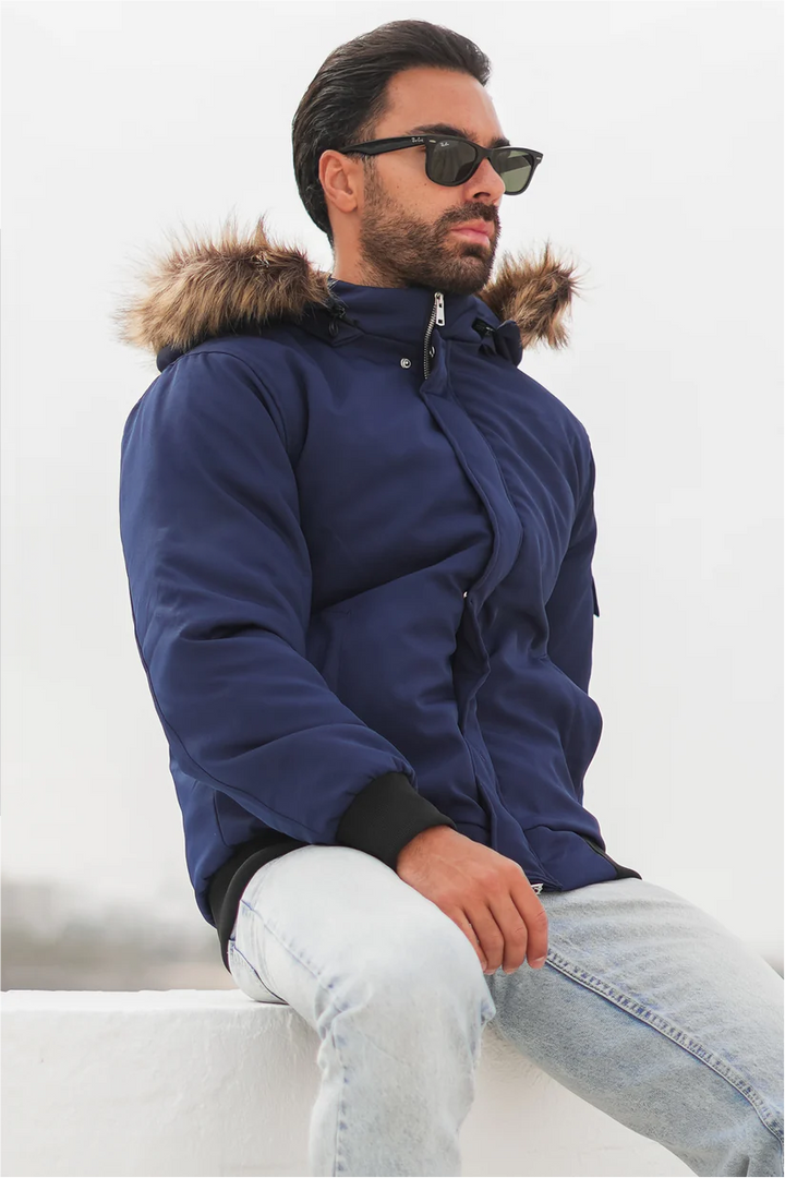 Imported parka jacket with fur-lined hood in USA