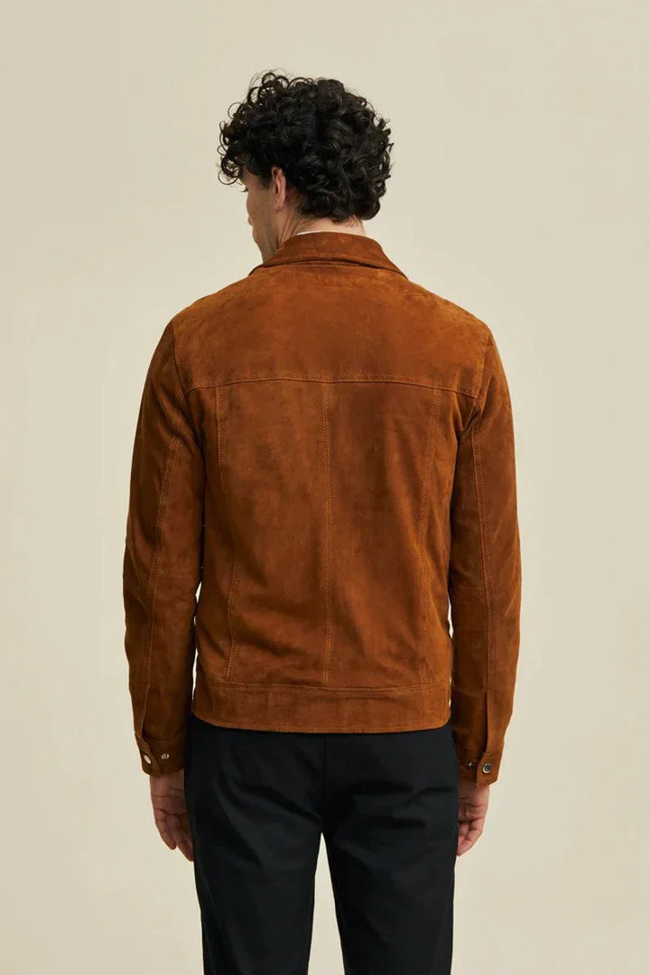 Men's suede jacket with zipper closure
