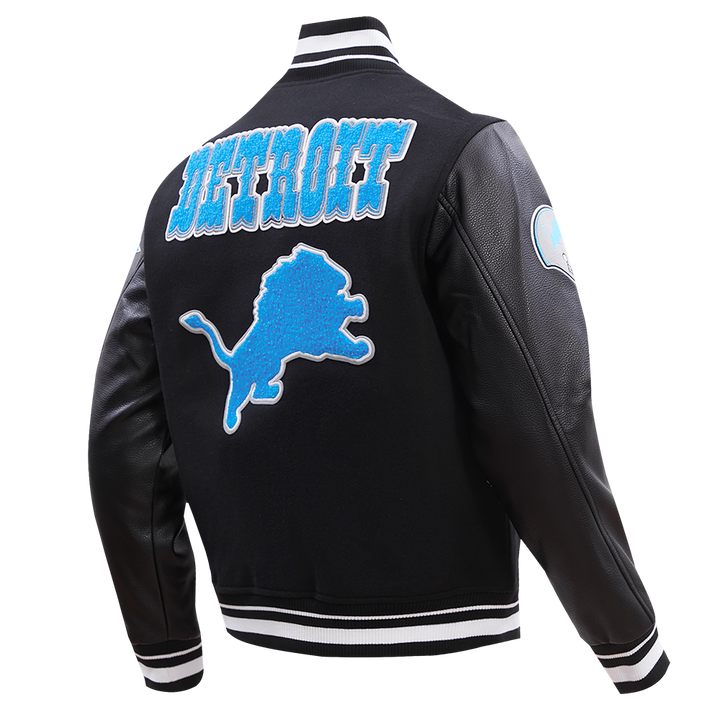 Detroit Lions Vintage Leather Jacket with Embroidered Team Crest