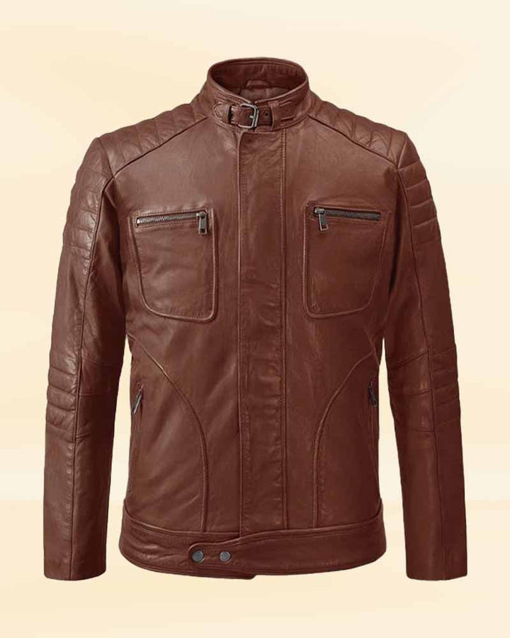 MOTO Tan Biker Leather Jacket for men in usa