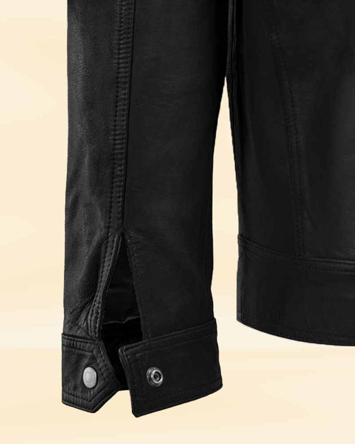 Get ready to turn heads with the Thunder Storm Black Biker Leather Jacket, featuring a black washed and waxed leather finish and antique silver zipper.