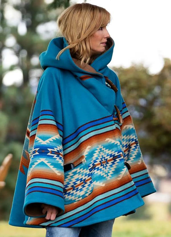 Shop Kelly Reilly Yellowstone Blue Hooded Fleece Coat